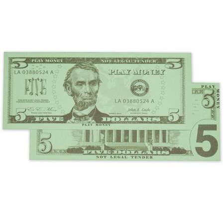 Learning Advantage Play Money $5 Bills, 100 Pieces 7519